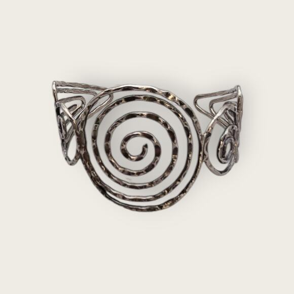 Hammered Silver Spiral Cuff Vintage  Bracelet - Picture 4 of 9